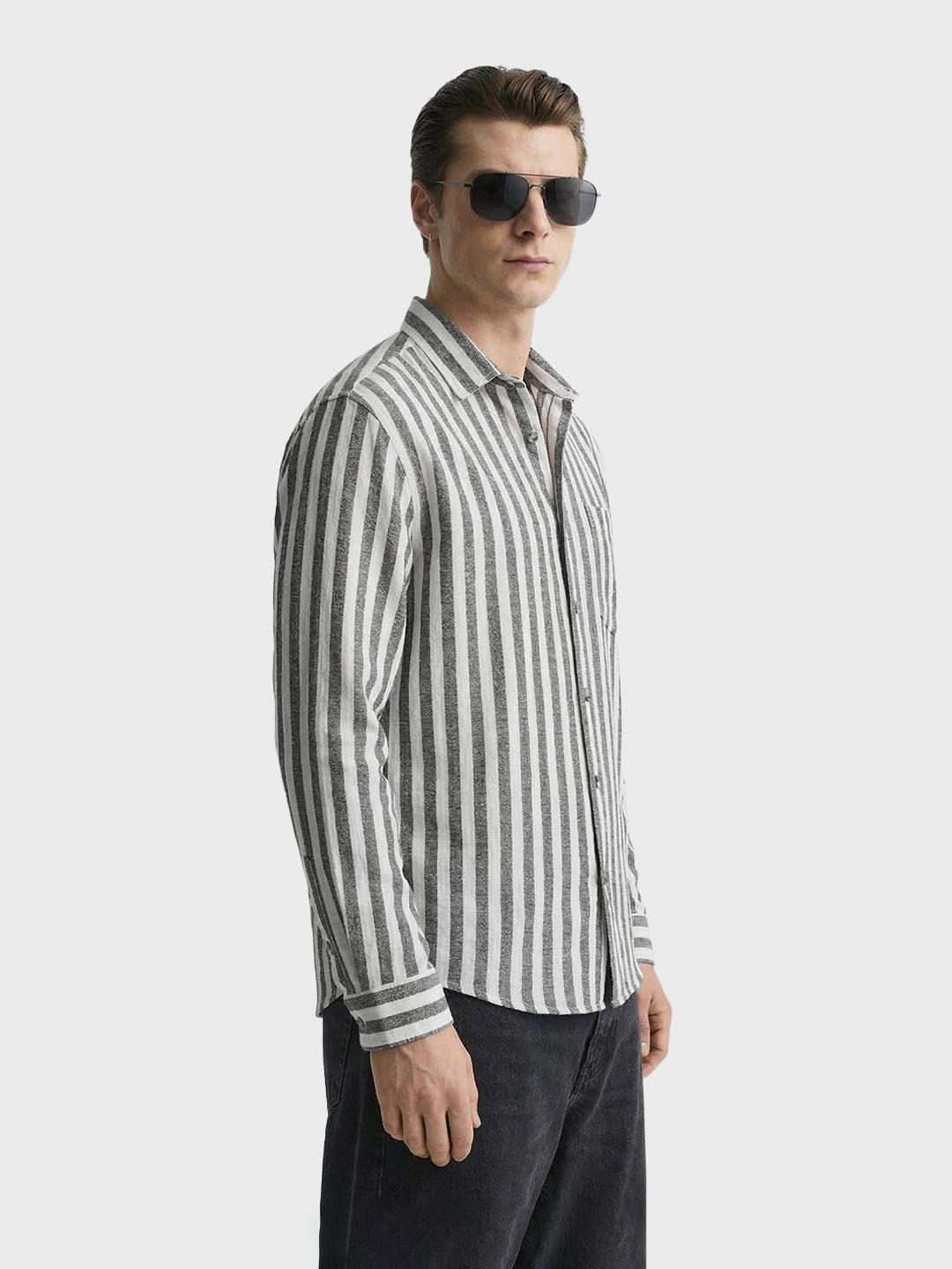 Men's Black Relaxed Fit Striped Casual Shirt