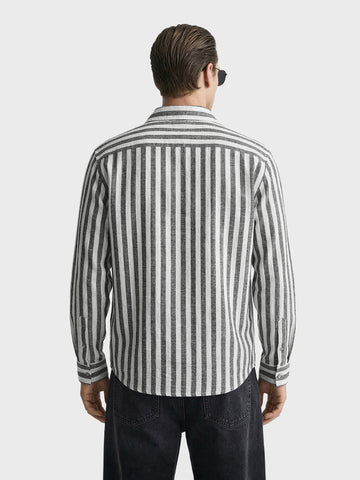 Men's Black Relaxed Fit Striped Casual Shirt