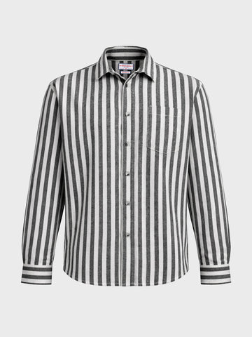 Men's Black Relaxed Fit Striped Casual Shirt