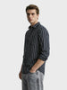 Men's Black Regular Fit Striped Casual Shirts