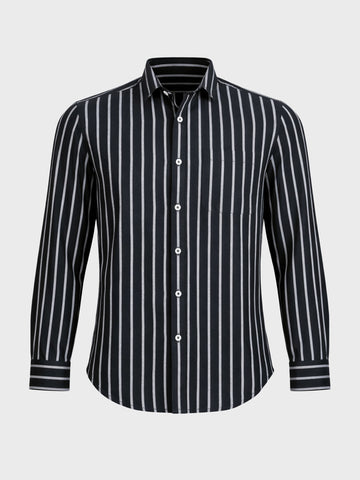 Men's Black Regular Fit Striped Casual Shirts