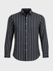 Men's Black Regular Fit Striped Casual Shirts