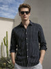 Men's Black Regular Fit Striped Casual Shirts