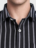 Men's Black Regular Fit Striped Casual Shirts