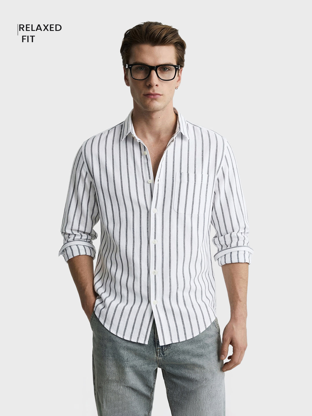 Men's White Relaxed Fit Striped Casual Shirts