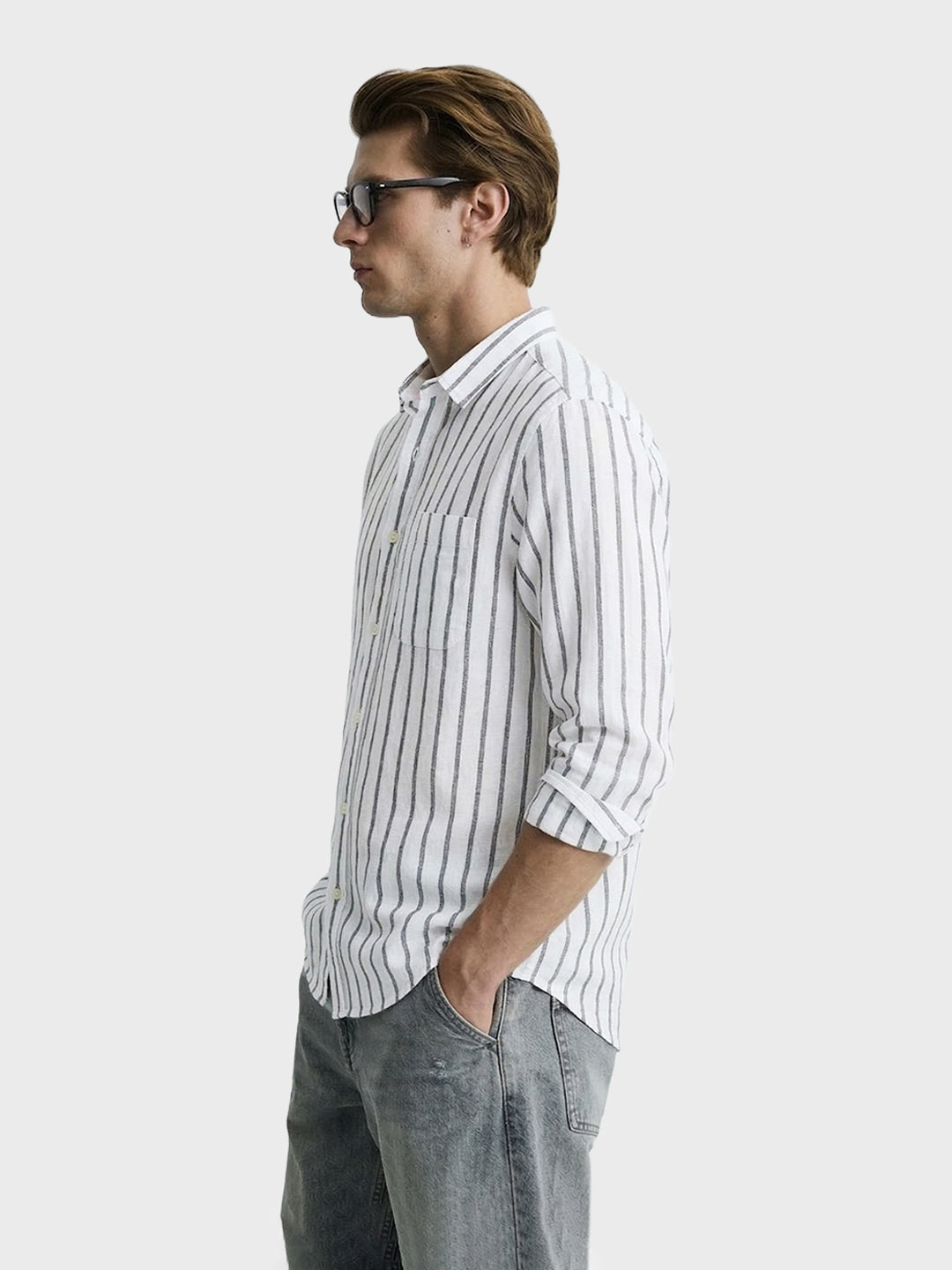 Men's White Relaxed Fit Striped Casual Shirts