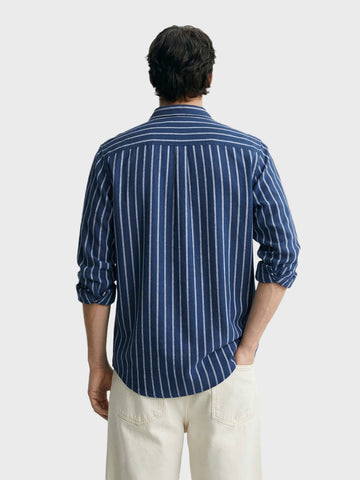 Men's Navy Blue Regular Fit Striped Casual Shirts