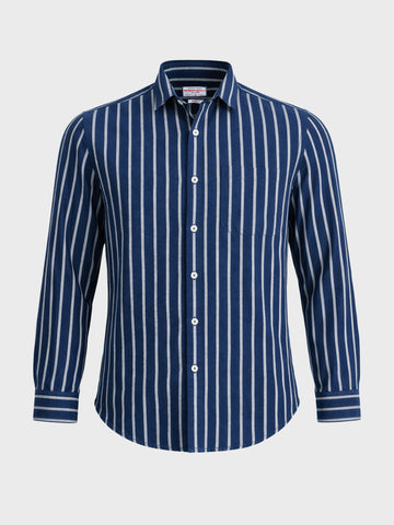Men's Navy Blue Regular Fit Striped Casual Shirts