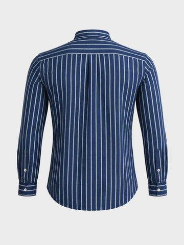 Men's Navy Blue Regular Fit Striped Casual Shirts