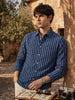 Men's Navy Blue Regular Fit Striped Casual Shirts