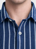 Men's Navy Blue Regular Fit Striped Casual Shirts