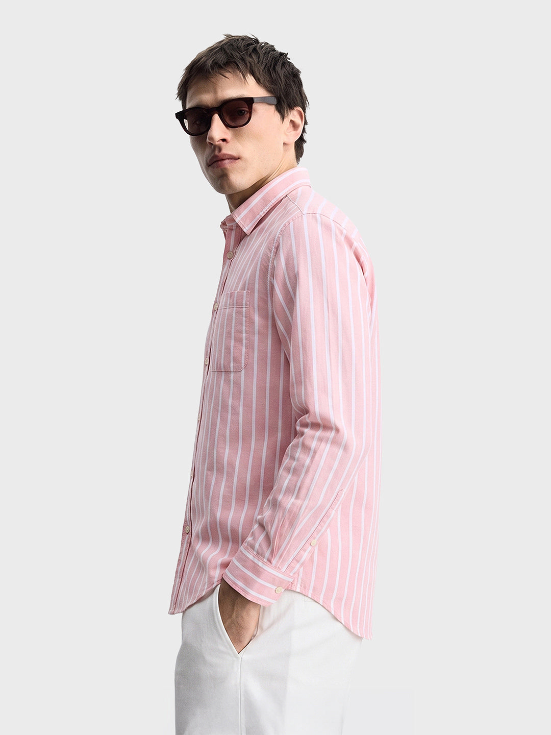 Men's Pink Slim Fit Striped Casual Shirt