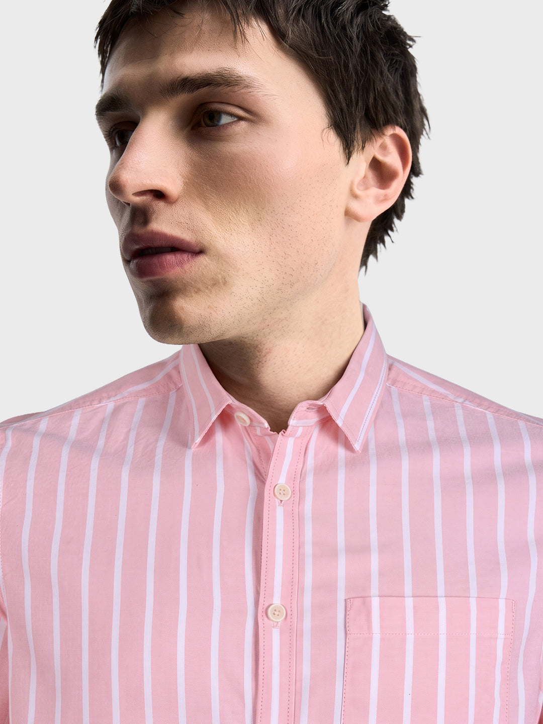 Men's Pink Slim Fit Striped Casual Shirt