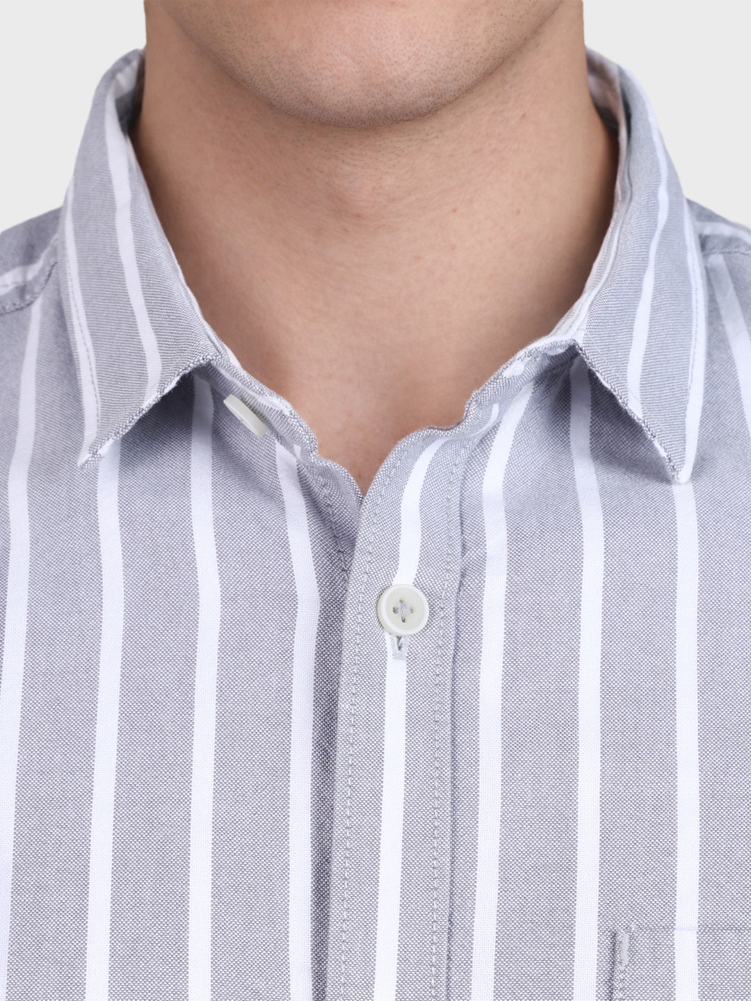 Men's Grey Slim Fit Striped Casual Shirts