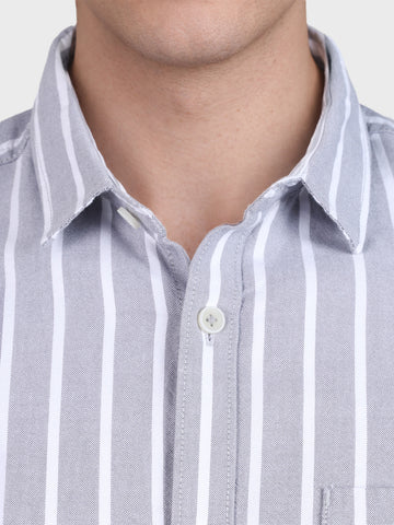Men's Grey Slim Fit Striped Casual Shirts