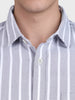 Men's Grey Slim Fit Striped Casual Shirts