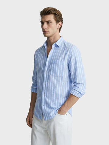 Men's Blue Regular Fit Striped Casual Shirts