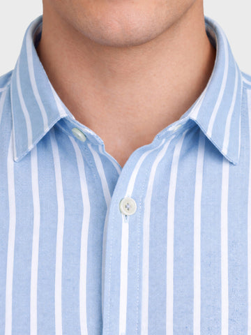 Men's Blue Regular Fit Striped Casual Shirts