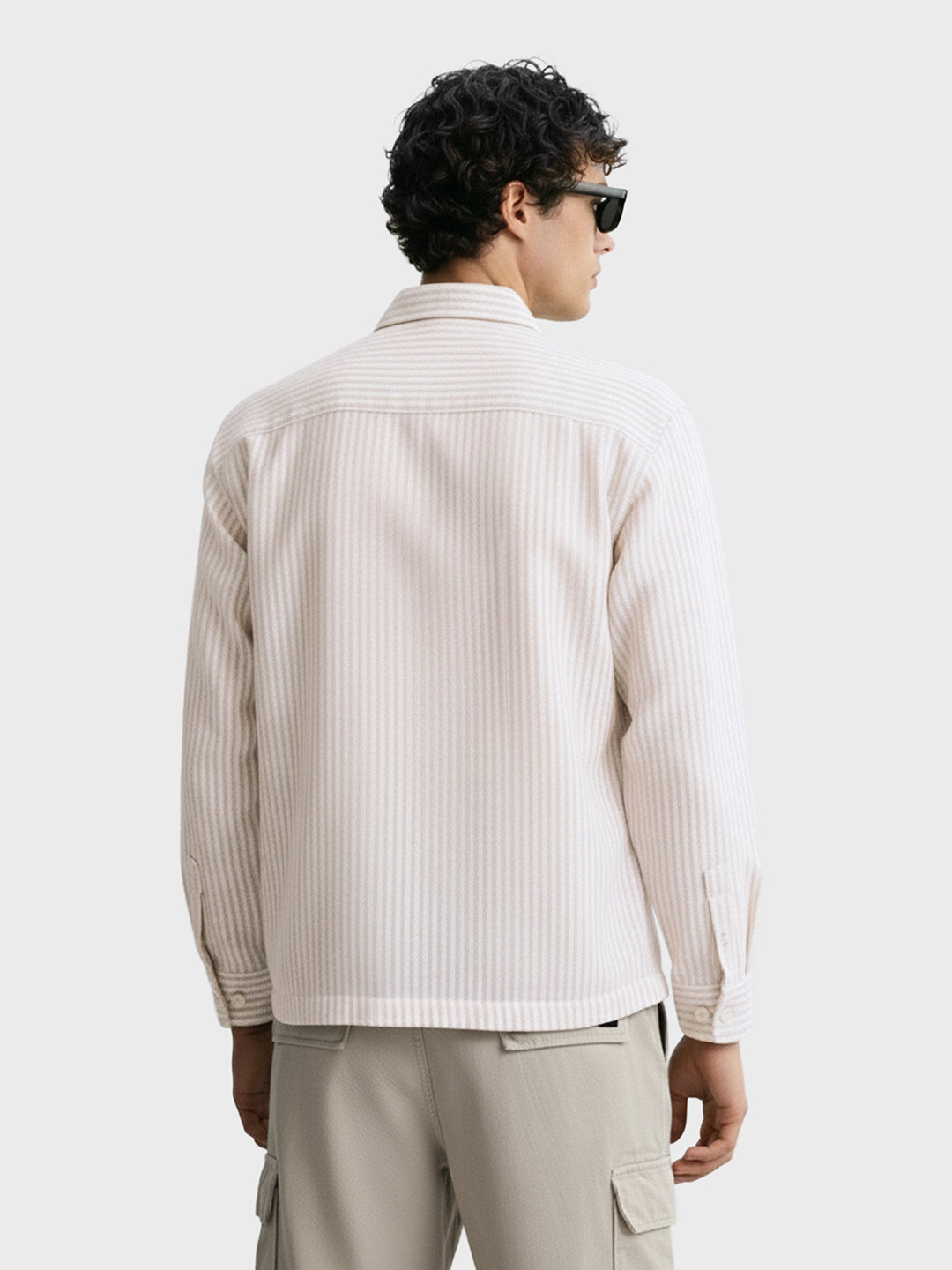 Men's Khaki Regular Fit Vertical Stripes Resort Wear Shirt