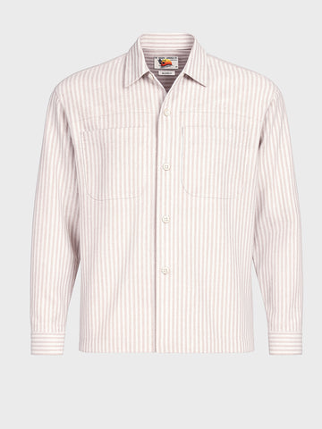 Men's Khaki Regular Fit Vertical Stripes Resort Wear Shirt