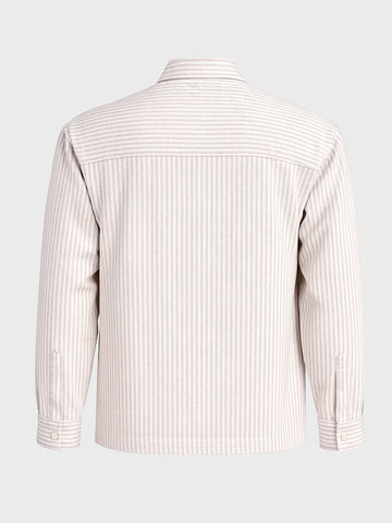 Men's Khaki Regular Fit Vertical Stripes Resort Wear Shirt