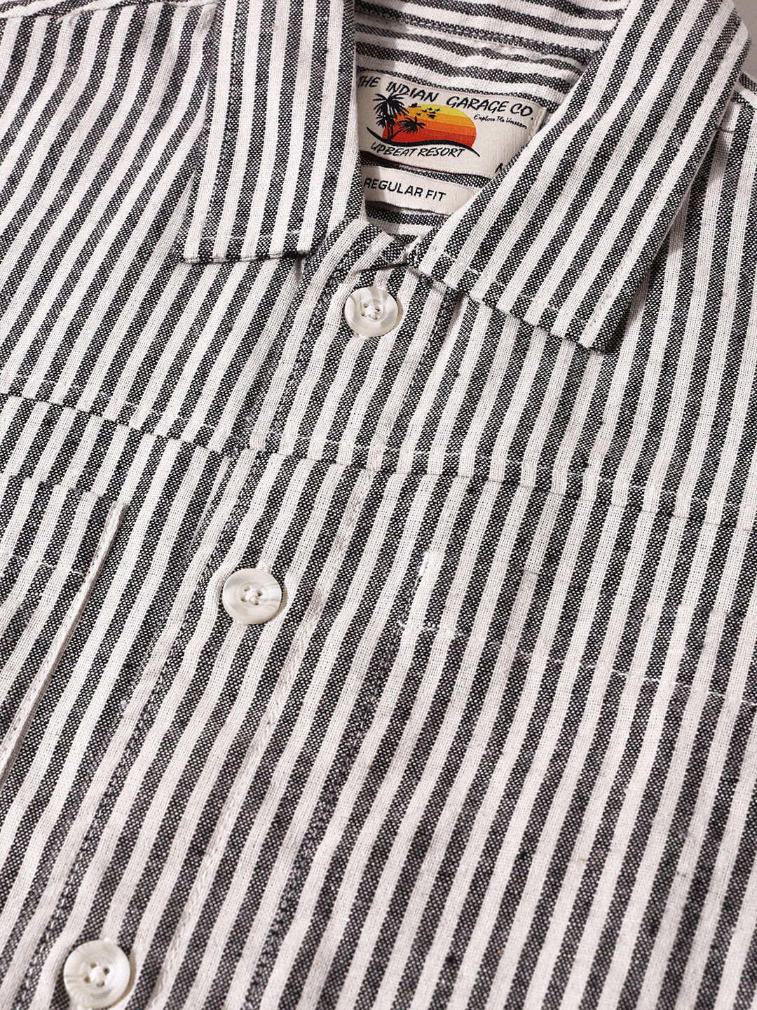 Men's Black Regular Fit Vertical Stripes Resort Wear Shirt