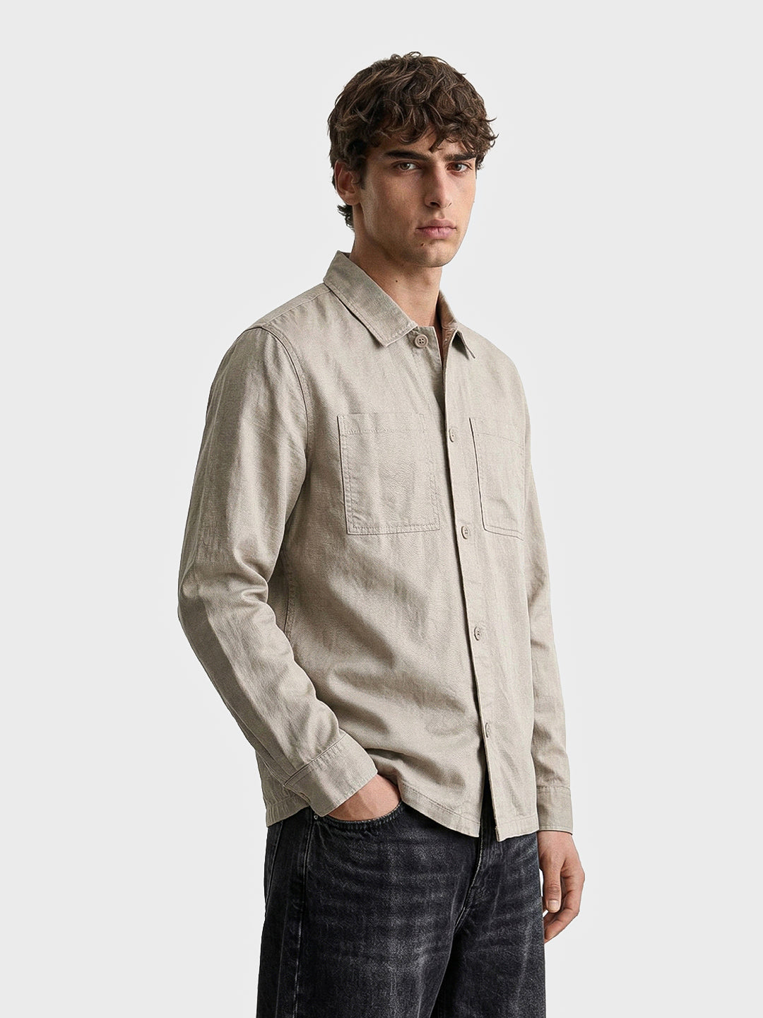 Men's Khaki Regular Fit Solid Casual Shirt