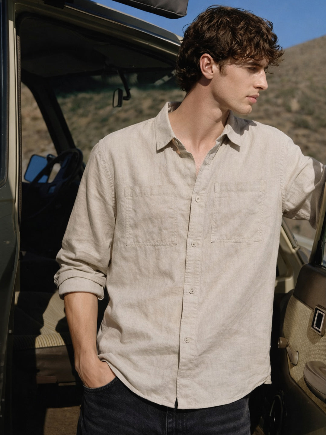 Men's Khaki Regular Fit Solid Casual Shirt