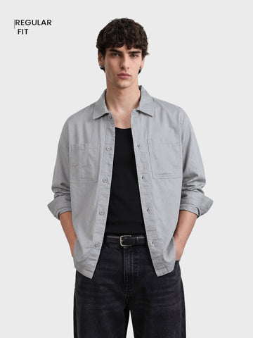 Men's Grey Oversized Fit Solid Casual Shirt