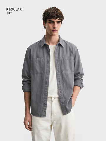 Men's Grey Oversized Fit Solid Casual Shirt