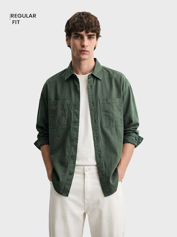 Men's Green Oversized Fit Solid Casual Shirt