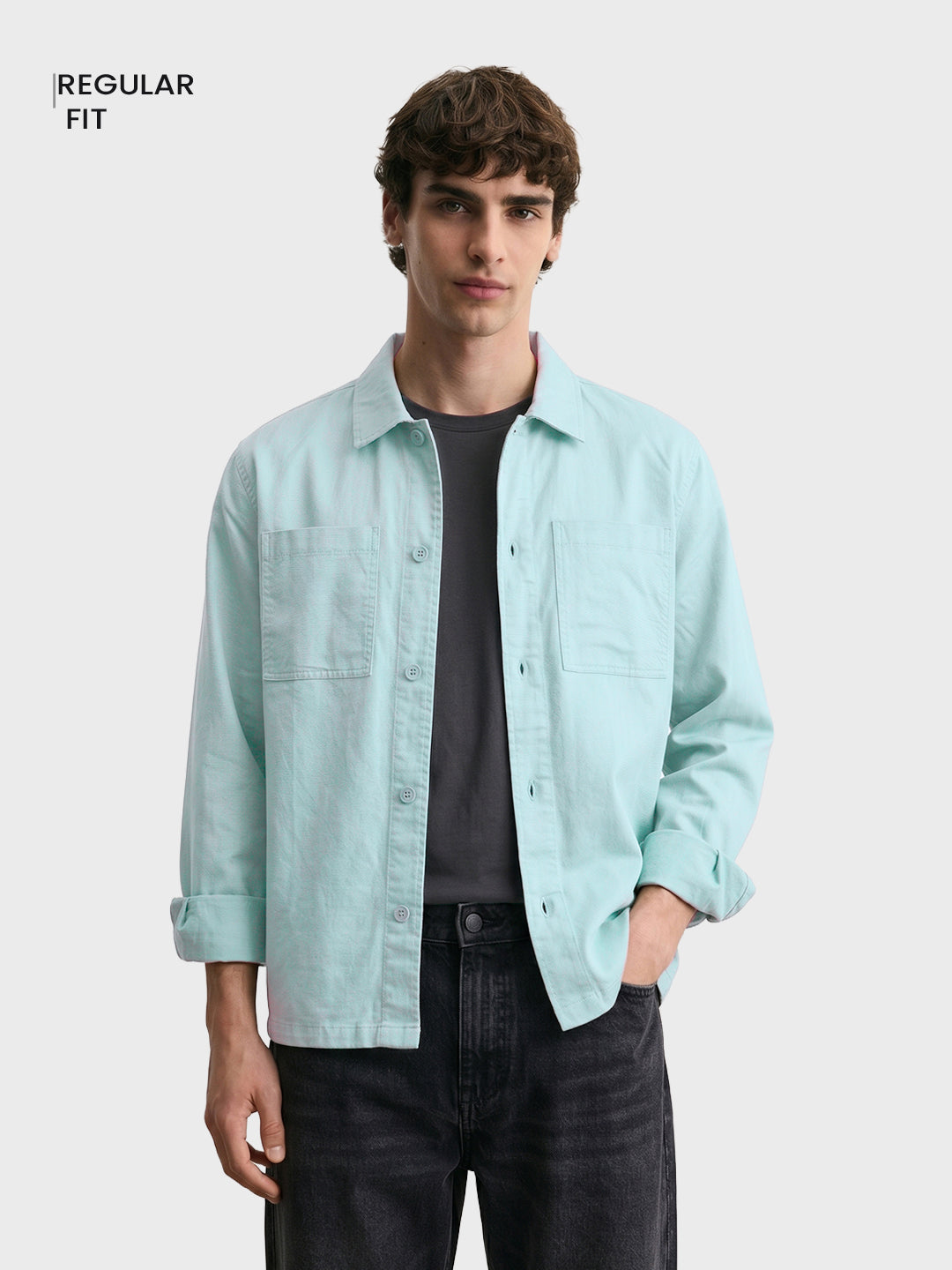 Men's Green Oversized Fit Solid Casual Shirt
