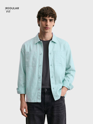 Men's Green Oversized Fit Solid Casual Shirt