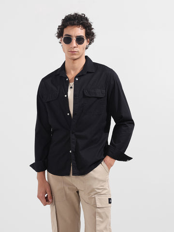 Men's Black Regular Fit Utility Solid Shirt