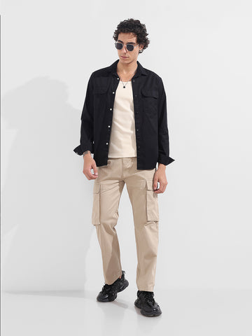 Men's Black Regular Fit Utility Solid Shirt