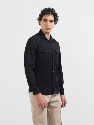 Men's Black Regular Fit Utility Solid Shirt