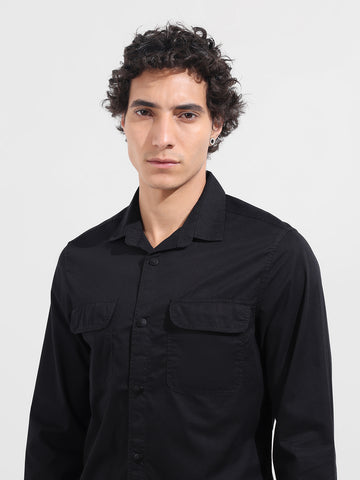 Men's Black Regular Fit Utility Solid Shirt