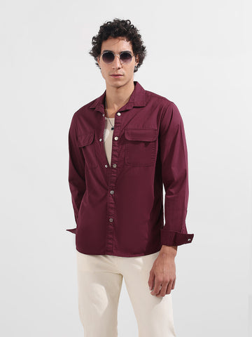 Men's Maroon Regular Fit Utility Solid Shirt
