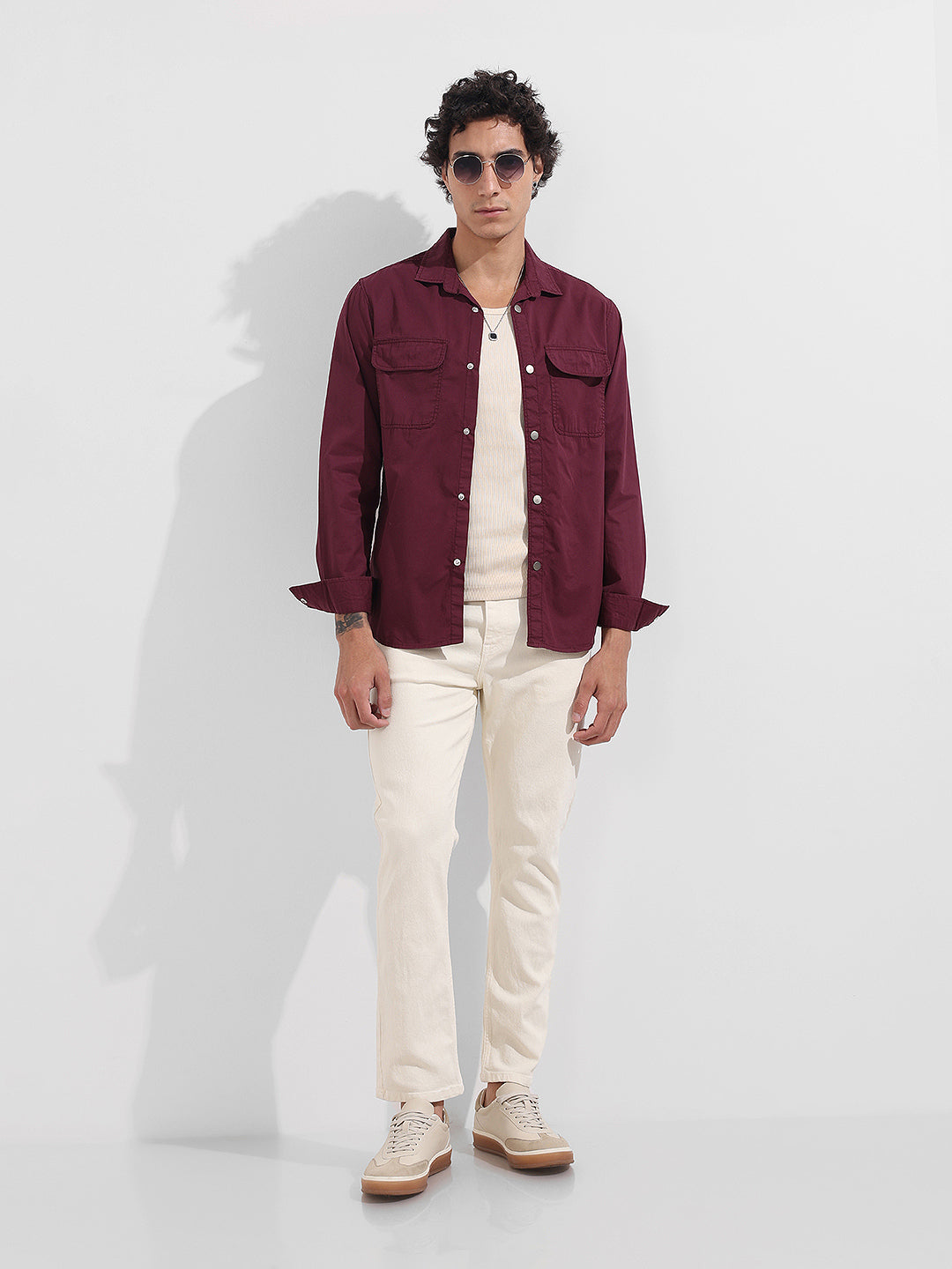 Men's Maroon Regular Fit Utility Solid Shirt