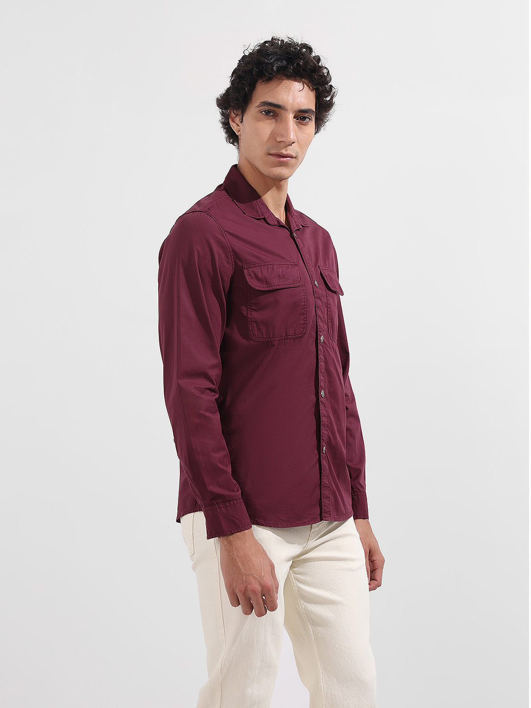 Men's Maroon Regular Fit Utility Solid Shirt
