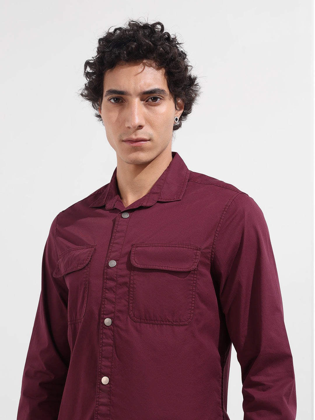 Men's Maroon Regular Fit Utility Solid Shirt