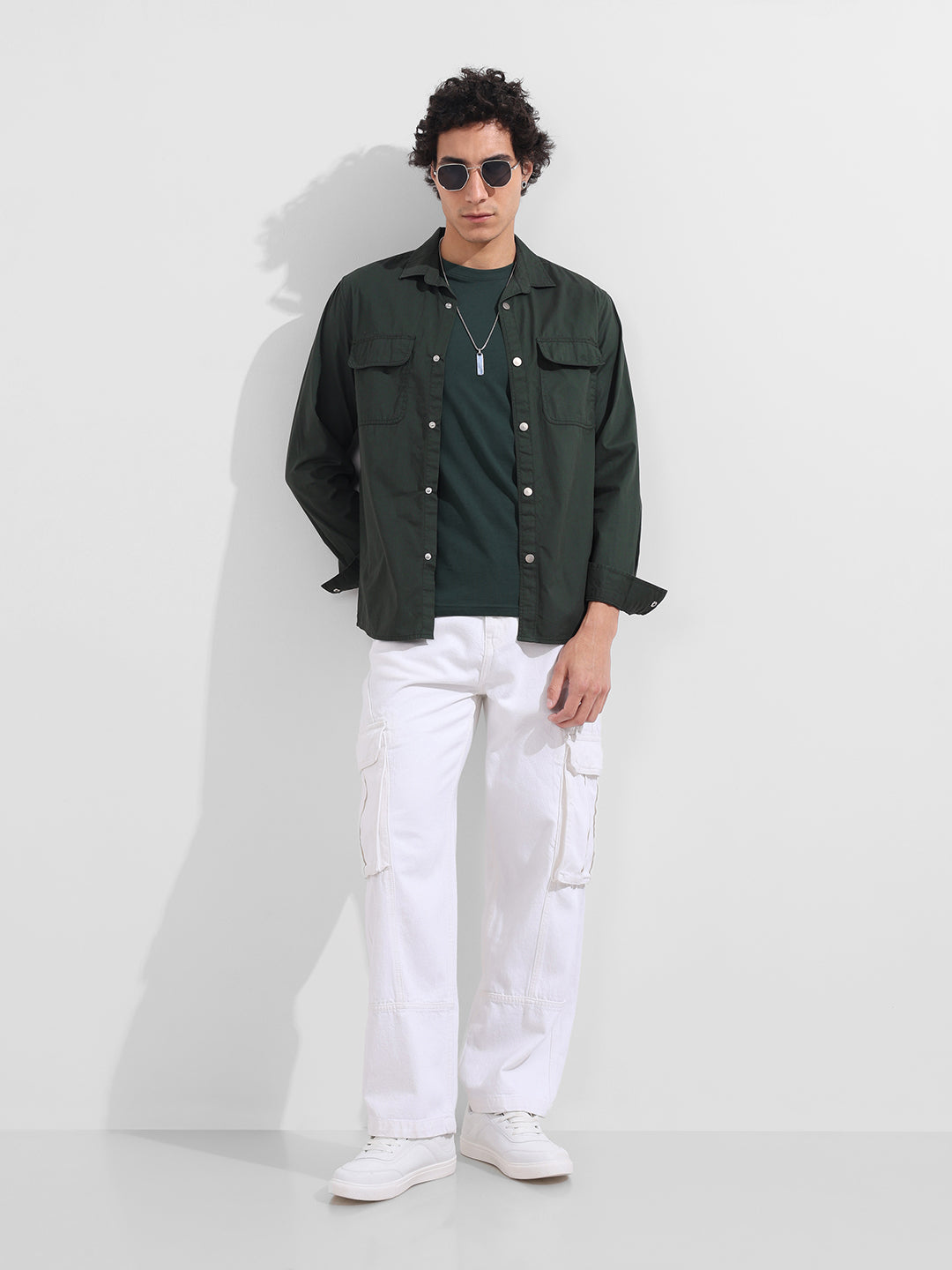 Men's Green Regular Fit Utility Solid Shirt