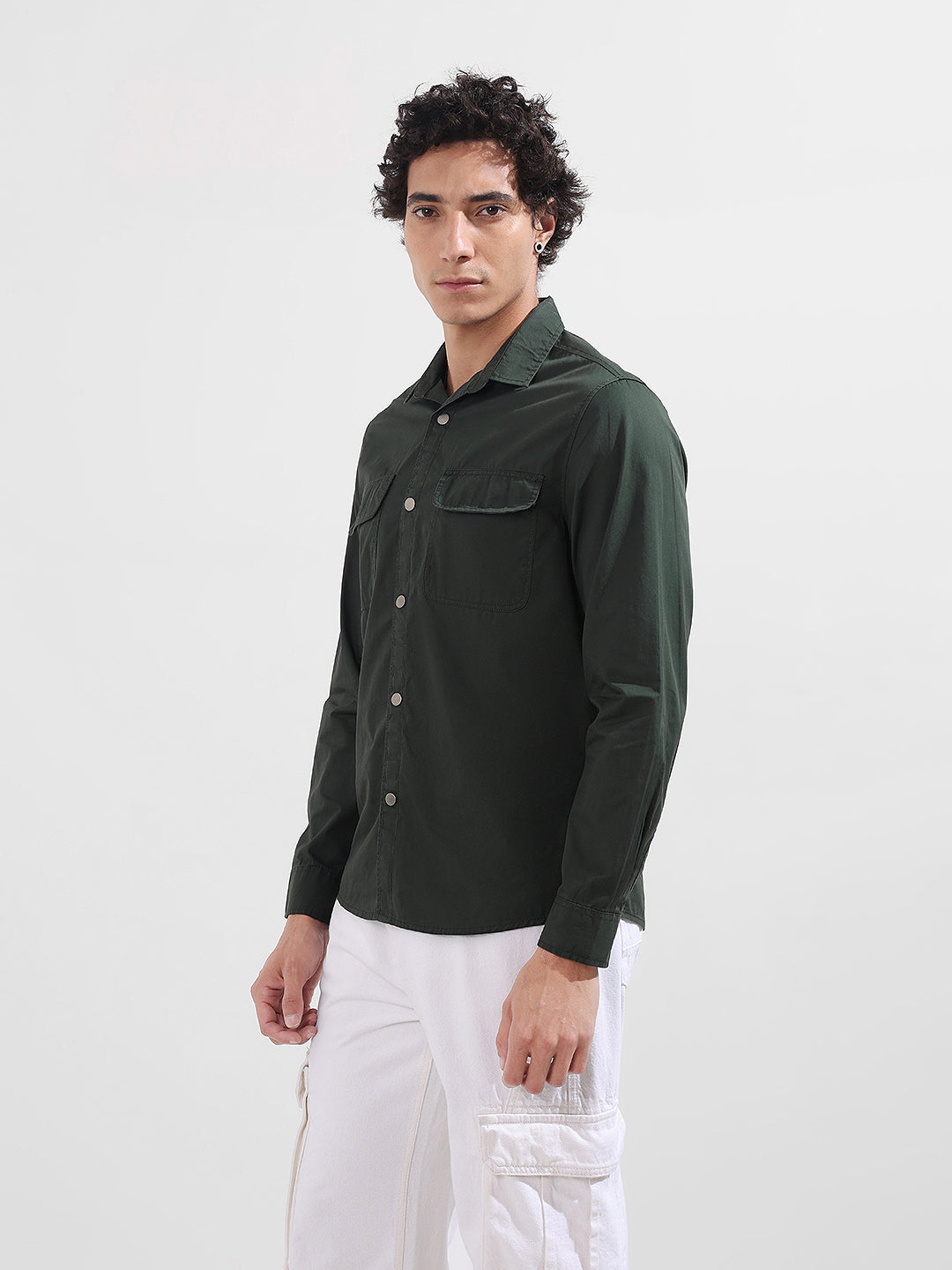 Men's Green Regular Fit Utility Solid Shirt