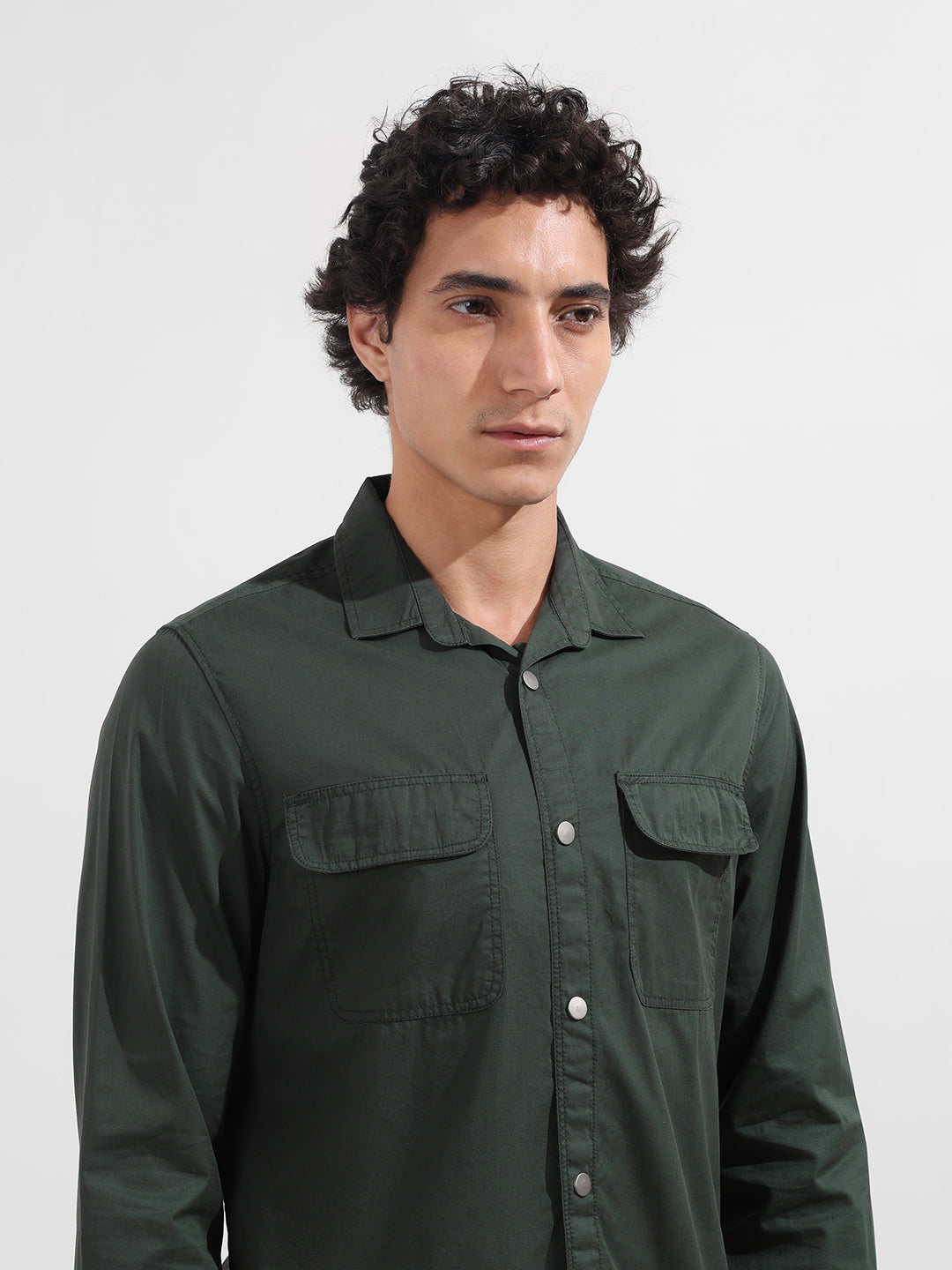 Men's Green Regular Fit Utility Solid Shirt