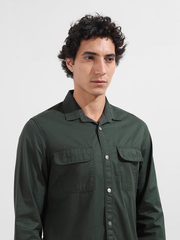 Men's Green Regular Fit Utility Solid Shirt