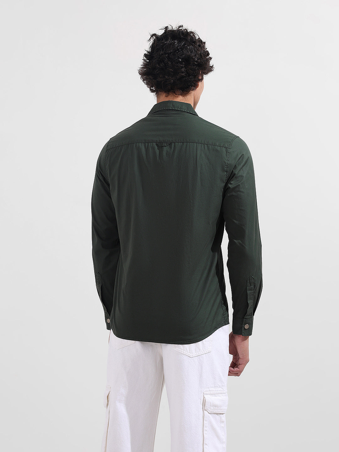 Men's Green Regular Fit Utility Solid Shirt