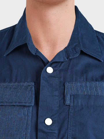 Men's Blue Regular Fit Solid Utility Shirt
