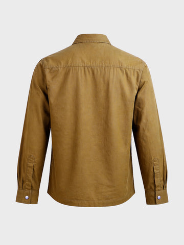 Men's Khaki Regular Fit Solid Utility Shirt