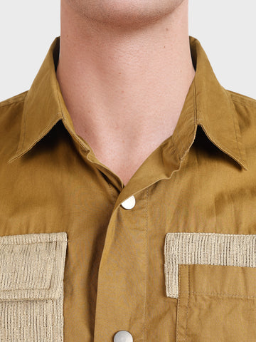 Men's Khaki Regular Fit Solid Utility Shirt