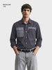 Men's Grey Regular Fit Solid Utility Shirt